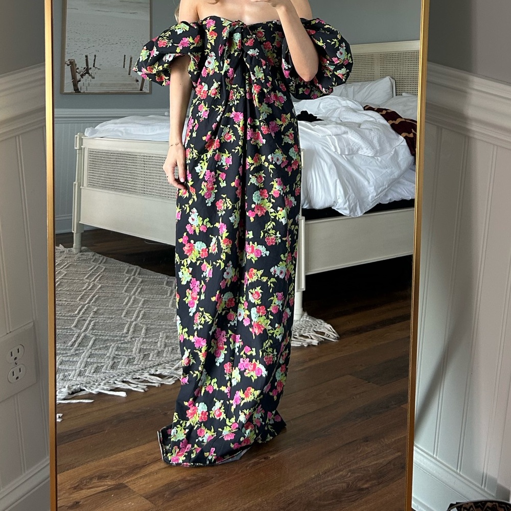 Caroline Constas Black Reyna Floral Puff Sleeve Off Shoulder Dress